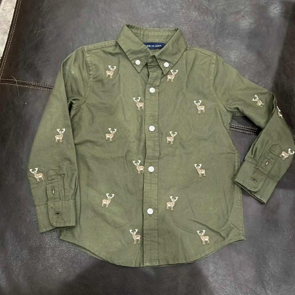 Hunters Green Deer Button Up- Janie and Jack.